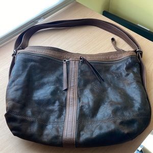 Brown Rough & Tumble Garnet Hill convertible leather tote/backpack, gently used